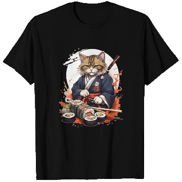 Discover Cat Samurai Sushi T Shirts