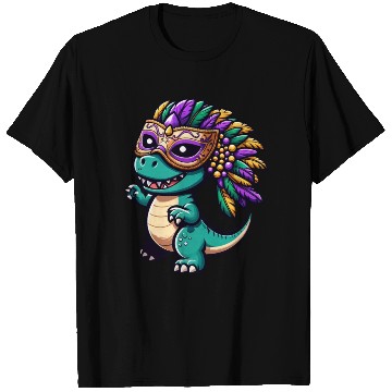 Discover Mardi Gras T-Rex Dino: Mask and Beads T Shirts