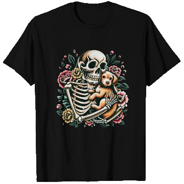 Discover Skeleton Cute Puppy Dog Floral Old School Vintage T Shirts