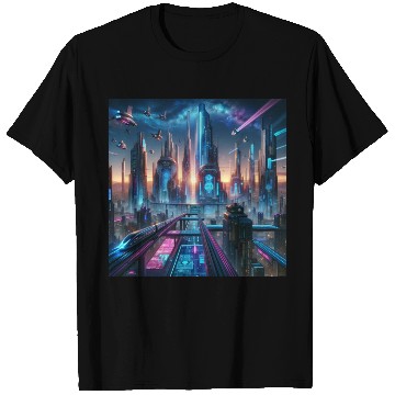Discover Future Metropolis Neon Cityscape at Night T Shirts