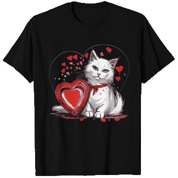 Discover Valentines Day White Cat With Red Heart Box T Shirts