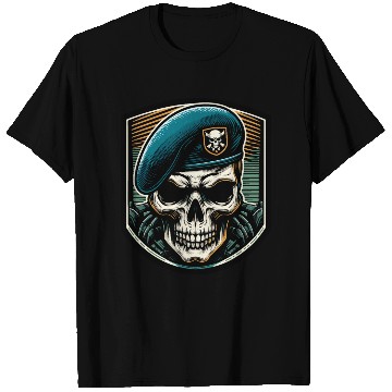 Discover Beret Skull Military Emblem T Shirts