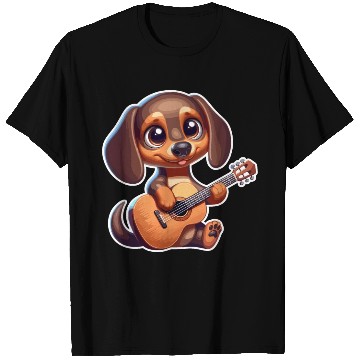 Discover Cute Dachshund playing Guitar T Shirts