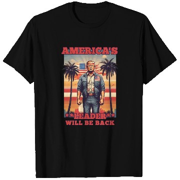 Discover AMERICA'S LEADER WILL BE BACK, DONALD TRUMP RETRO T Shirts
