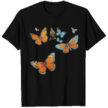 Discover Floral Harmony: Blooms and Butterflies" T Shirts