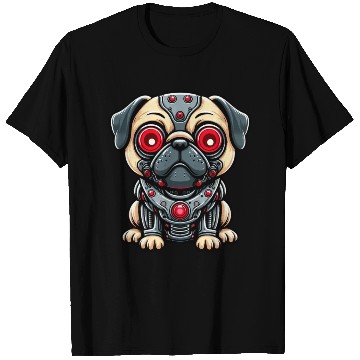 Discover Cyborg Pug with Red Eyes T Shirts