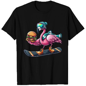Discover Flamingo Snowboard Burger Fun T Shirts