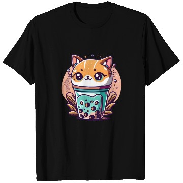 Discover Anime Cat Bubble Tea T Shirts