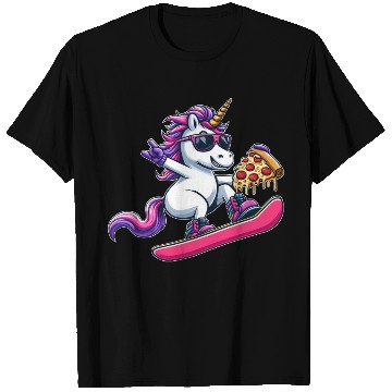 Discover Unicorn Snowboarder Pizza Cool T Shirts