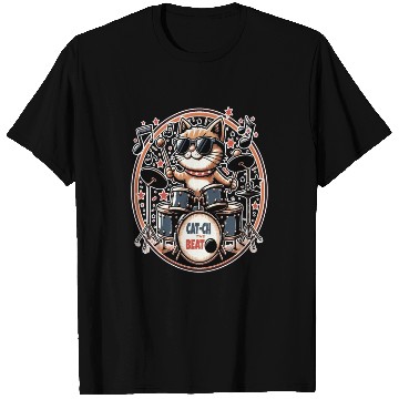 Discover Catch The Beat, Cool Cat Drummer T Shirts