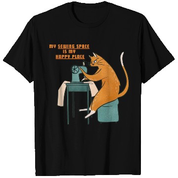 Discover Retro Ginger Cat Using Sewing Machine - Vintage T Shirts