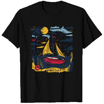 Discover Wanderlust Sailing Boat in The Sea Colorful Print T Shirts