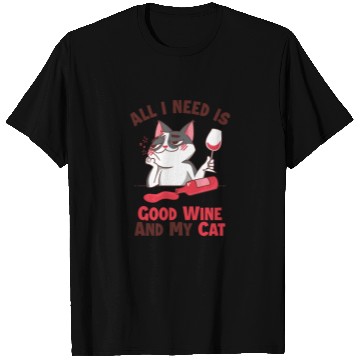 Discover Good Wine and my Cat Cat Mom Cat Lovers Cat Daddy T Shirts