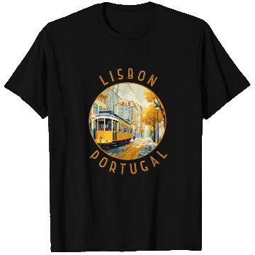 Discover Lisbon Portugal Yellow Tram Retro Distressed T Shirts