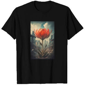 Discover The last red flower in a dystopian future T Shirts