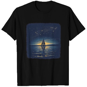 Discover Starry Night Sailing Catamaran T Shirts