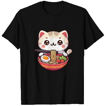 Discover Cute Cat Eating Ramen T Shirts