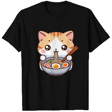 Discover Cute Cat Eating Ramen T Shirts