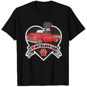 Discover Cute black lab in classic truck inside a heart T Shirts