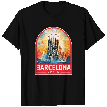 Discover Barcelona Spain Travel Art Emblem T Shirts