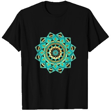 Discover Mandala blue gold black with hearts T Shirts