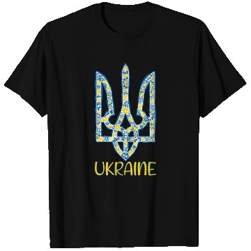 Discover Ukraine trident in Ukrainian flag colors T Shirts