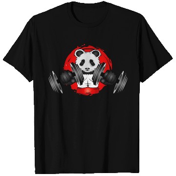Discover Bodybuilder panda bear with barbell in gym patch T Shirts