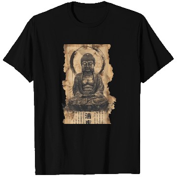 Discover Vintage Papyrus Scroll Japanese Silhouette Buddha T Shirts