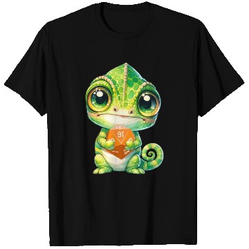 Discover Chameleon Holding 20-sided Dice T Shirts