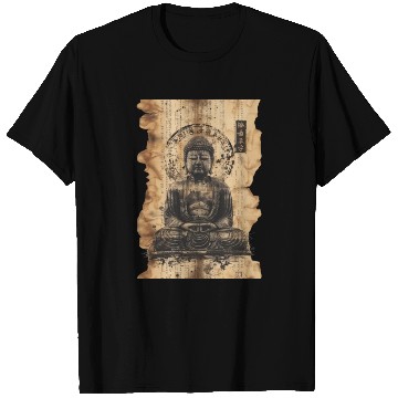 Discover Vintage Papyrus Scroll Japanese Silhouette Buddha T Shirts