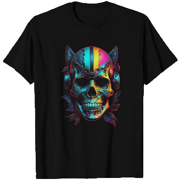 Discover Black and Neon Skull Graphic T Shirts - Edgy Goth