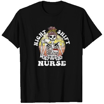 Discover Funny Night Shift Nurse Skeleton Halloween RN T Shirts