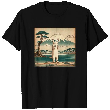 Discover Mt. Fuji Kitten Papyrus Scroll Retro Japanese Art T Shirts