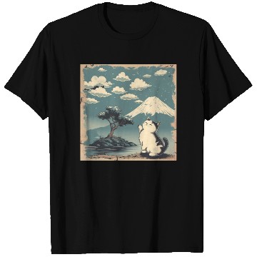 Discover Mt. Fuji Kitten Papyrus Scroll Retro Japanese Art T Shirts