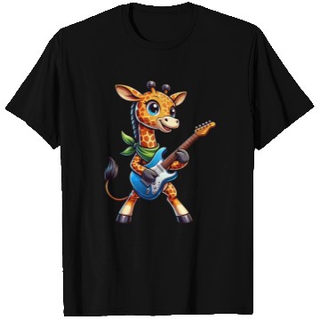 Discover A cool giraffe playing guitar musician T Shirts