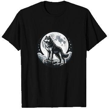 Discover Majestic Moonlit Wolf Illustration T Shirts