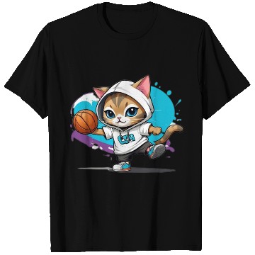 Discover cute cat in T Shirts is playing basketba in graffiti