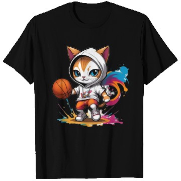 Discover cute cat in T Shirts is playing basketball