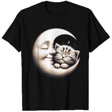 Discover Peaceful Kitten and Moon Embrace T Shirts