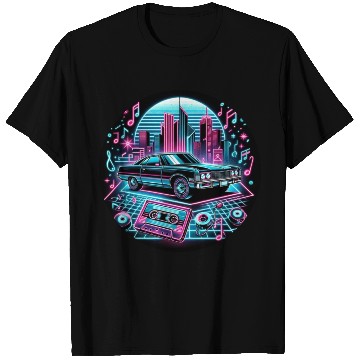 Discover Retro Vintage Car & Cassette Tape Neon Design T Shirts