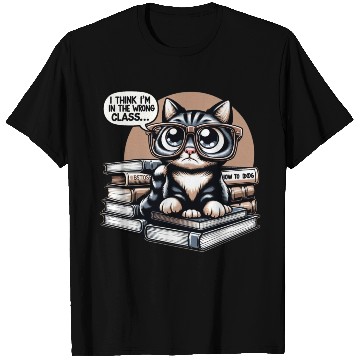 Discover Funny Cat in Oversized Glasses Reading Humor T Shirts