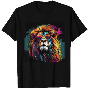 Discover Rainbow Pop Art Lion in Sunglasses T Shirts