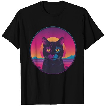 Discover Synthwave Black Cat T Shirts