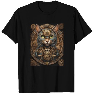 Discover blue steampunk cat AI art T Shirts