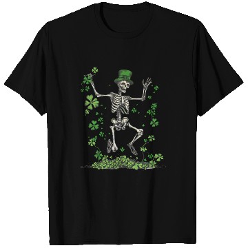 Discover St Patricks Skeleton Dancing With Shamrocks T Shirts