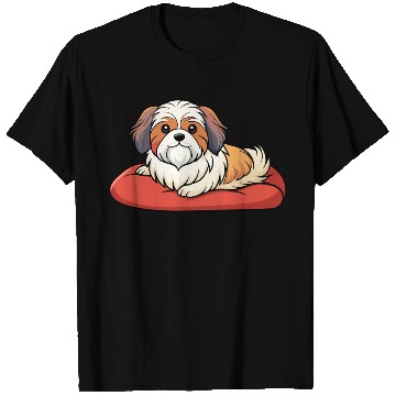 Discover Contented Shih Tzu Lounging on Plush Pillow T Shirts