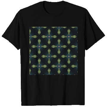 Discover green and blue cross pattern on black background T Shirts