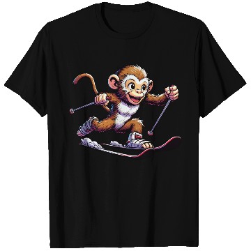 Discover Monkey Chimpanzee Skier Winter Vacation Design T Shirts
