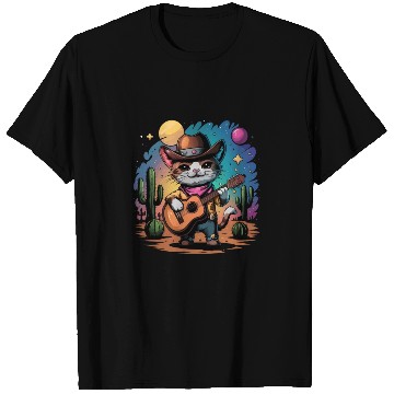 Discover funny cowboy cat with guitar T Shirts