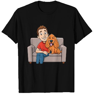 Discover Loving Cocker Spaniel Cuddling on Couch Cartoon Ar T Shirts